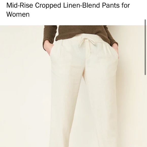 Old Navy Pants - Old Navy Linen Crop Pants Cream White Medium